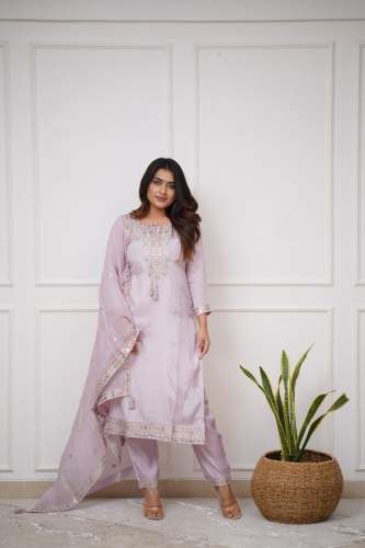 Viscose Chanderi Trendy Embroidered kurta set