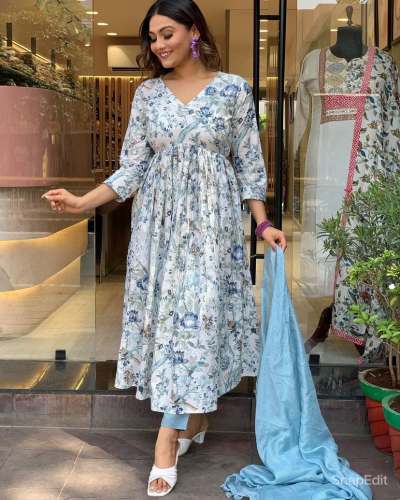 Women  French Creap Printed Top Bottam Dupatta