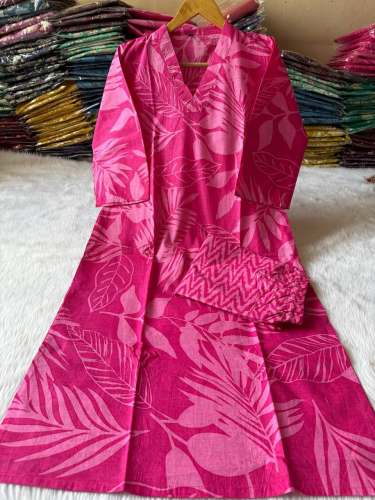 Soft Cotton Print Work Kurti Pant Set  by hinglaj creation