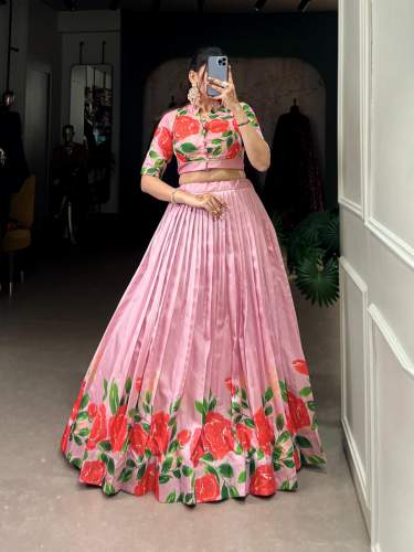 Tussar Silk Floral Print Co Ord Set Lehenga 