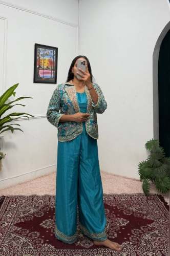 Chinon Fabric Embroidery Work Indo Western Dress	