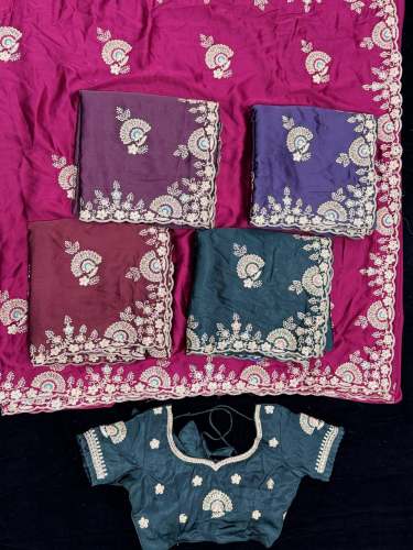 Exclusive Designer Japan Satin Embroidery Work Saree With Readymade Blouse by Dwiti Enterprise