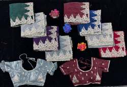 Heavy Embroidery Work Frendi Satin Saree With Readymad Blouse