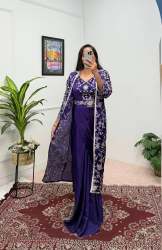 Heavy Embroidery Work Ready To Wear Saree With Long Shrug 