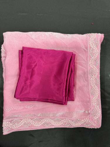 Heavy moti Work lace Frendi Satin Saree With Readymad Blouse by Dwiti Enterprise