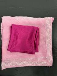 Heavy moti Work lace Frendi Satin Saree With Readymad Blouse