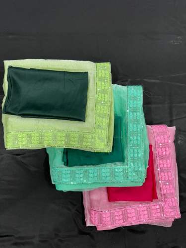 Heavy sequence and leaf embroidery leace Frendi Satin Saree With Readymad Blouse by Dwiti Enterprise