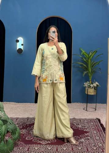 Shimmar Fabric Embroidery Work Ethnic Co Ord Set