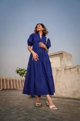 Hot blue pure cotton maxi dress
