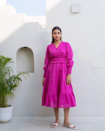  ROYAL PINK BUTTON MULMUL maxi  by Heena boutique