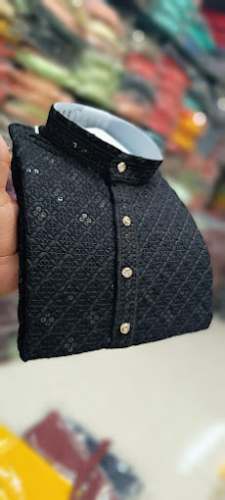 Sequin  Work Mens Black Colour Kurta by Maldhari Mills