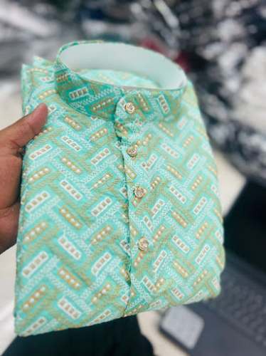 Sky Blue Mens Embroidery Kurta  by Maldhari Mills