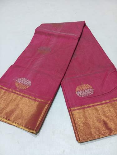 Chanderi Silk Saree With Golden Border 