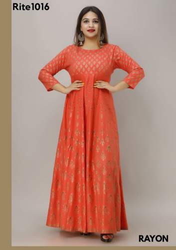 Jaipurite Long Gold Printed Long gown by Jaipurite Corporation