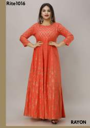 Jaipurite Long Gold Printed Long gown