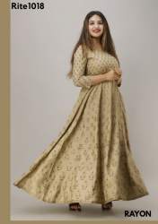 Rayon Gold Printed Long Gown