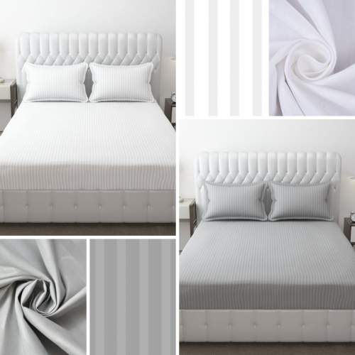 Hotel Bedsheet Satin Stripe Bedsheet, 90 x 100 inches (1 Bedsheet + 2 Pillow Covers)