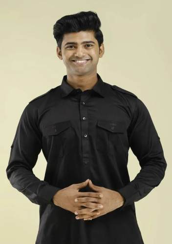Black Pathani Kurta Pajama for Men by Nawab Parker