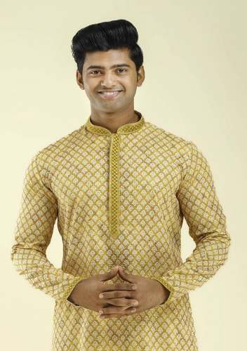 Yellow Kurta Pajama For Men by Nawab Parker