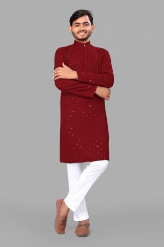 Schiffli Fabric Mens Kurta