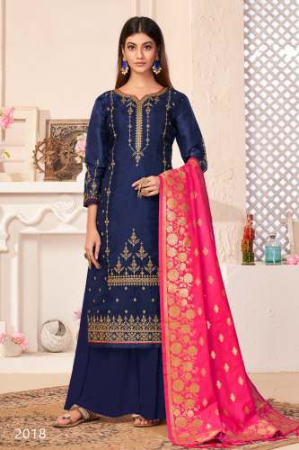 Premium Embroidery Dola Silk Semi Stitched Suits by TOMS GLOBE