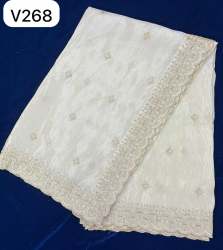Tissue Fabric Embroidered 4 side Dupatta 