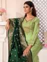 Traditional Designer Semi Stitched suit Dark green embroidered dupatta with floral border work thumb 1