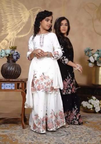 Embroidery Sequence Work Kids Sharara Suit
