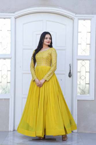  Faux Blooming With Sequins Multi Work Gown