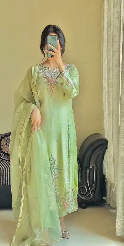 Faux Georgette Embroidery Sequence Work Kurti Pant Dupatta Set
