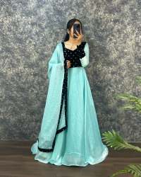 Fendy Silk 9000 Velvet Sequence Work Gown With Dupatta