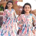 Fox Georgette Digital Print Work Kids Gown With Dupatta