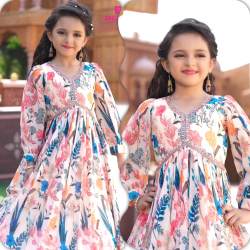 Fox Georgette Digital Print Work Kids Gown With Dupatta