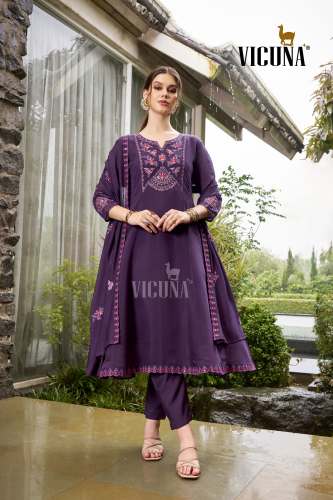 Mal Chanderi Embroidery Kurti Purple Wholesale - Retailers & Boutiques(230)