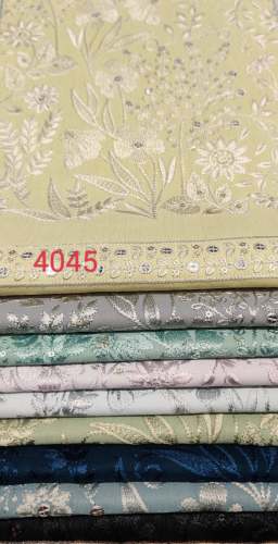 Flower And Leaf Print Embroidery Work Fabric  by antham fab
