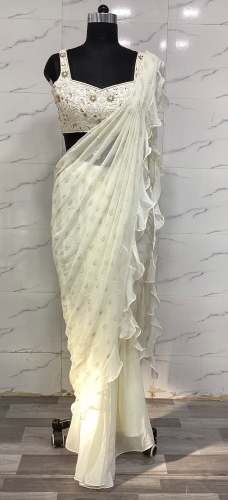 Cream Pre Draped Ready to Wear Saree Ethnic Saree Wholesaler