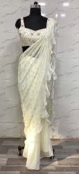 Cream Pre Draped Ready to Wear Saree Ethnic Saree Wholesaler by Mani Fashion