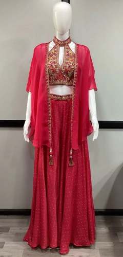 Mani Fashion Crop Top With Palazzo And Shrug Set