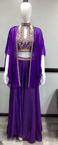 Crop Top With Palazzo And Shrug Set 