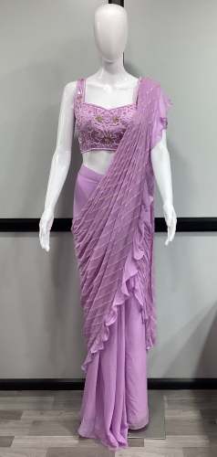 Lavender Pink Pre Draped Ready To Wear Saree Ethic Saree Manufacturer