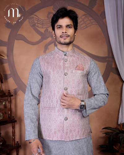 Men's Ethnic Wear Blush Cream Designer Ethnic Nehru Jacket