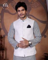 Men's Ethnic Wear Pure White Royal Brocade Nehru Jacket