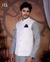 Men's Ethnic Wear Pure White Royal Brocade Nehru Jacket thumb 1