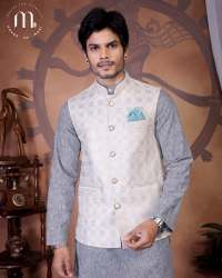 Men's Ethnic Wear Refined Cream Textured Festive Nehru Jacket