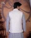 Men's Ethnic Wear Refined Cream Textured Festive Nehru Jacket thumb 3