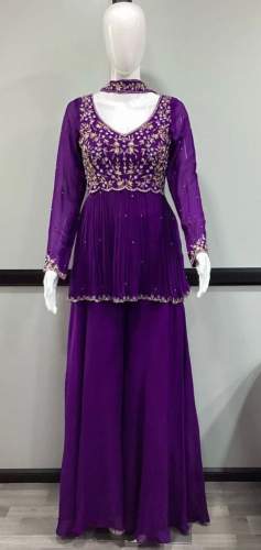 Paplon Crop Top and Palazzo Set with Choker Style Dupatta Wholesaler