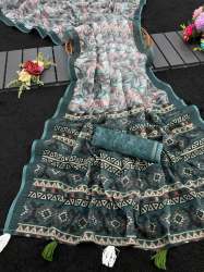Beautiful Handloom Linen digital printed Saree