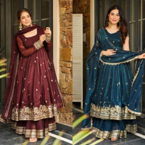 Beautiful Heavy Crunchy Silk With Heavy Embroidery Sequence Work Designer Suit by TRADELINE ENTERPRISE