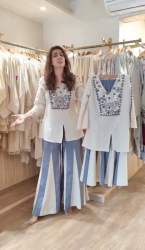 Festival Special Pure Roman Silk Designer Co-ord Set With  Embroidery Mirror Work