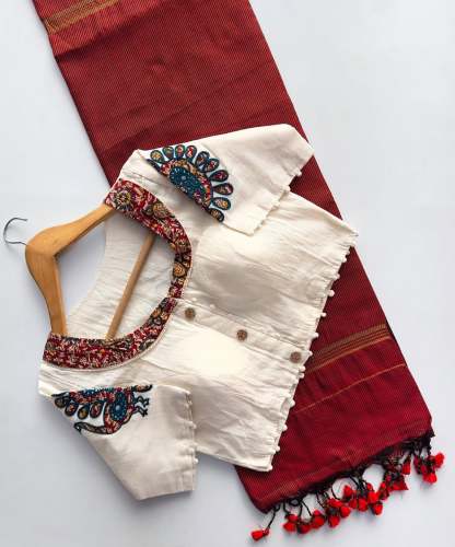 Presenting Khadi Cotton Saree With Khadi Cotton Apllic Work Blouse